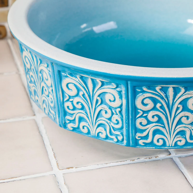 China Artistic Handmade Ceramic Bathroom Sinks  Lavobo Round Counter top bathroom sink bowls bathroom sinks (2)