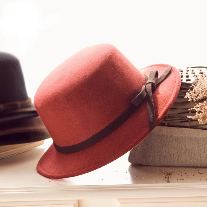 2014 autumn and winter bow large brimmed flat topped vintage British