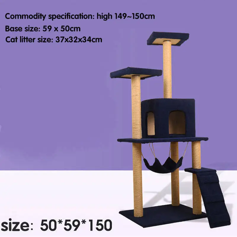 

Cat Climbing Frame Multi-Level Cat Scratching Sisal Post Large Multi-functional Cat Tree Board Condo Furniture with Hammock