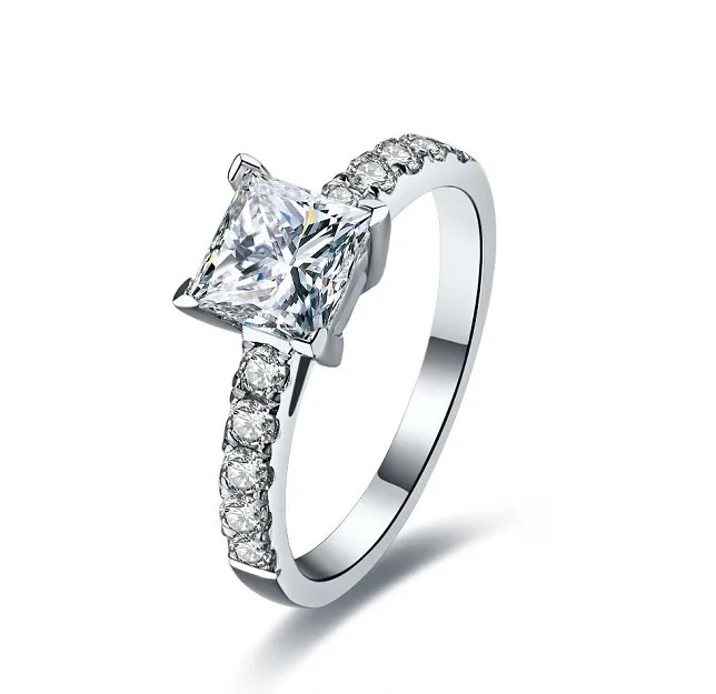 

1CT Princess Cut C&C Brand Test Positive Moissanites Ring for Woman Statement Fine 14Karat White Gold Ring For Bridal