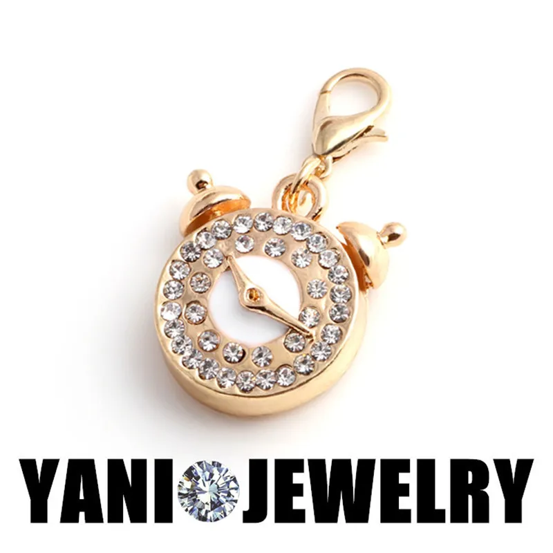 20PCS Gold Color Crystal Alarm Clock Necklace Pendant Statement Jewelry Charms Dangle Christmas
