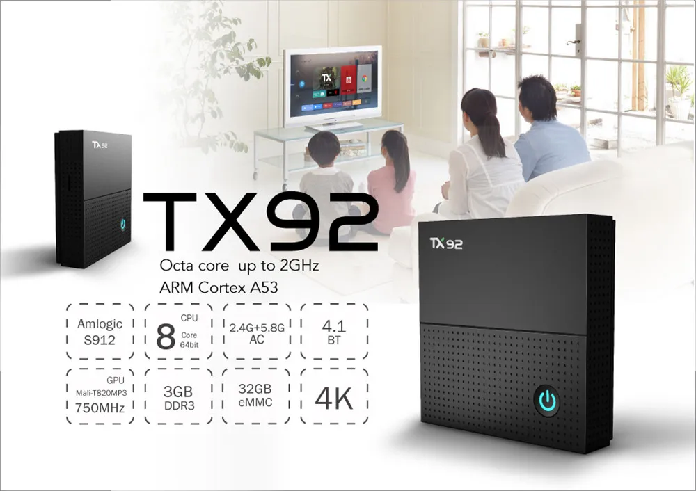 

Bqeel Android Smart TV Box TX92 Amlogic S912 3G+32G Android 7.1 Google Play TV Box 2.4G WIFI Bluetooth 4.1 4K HD Set Top Box