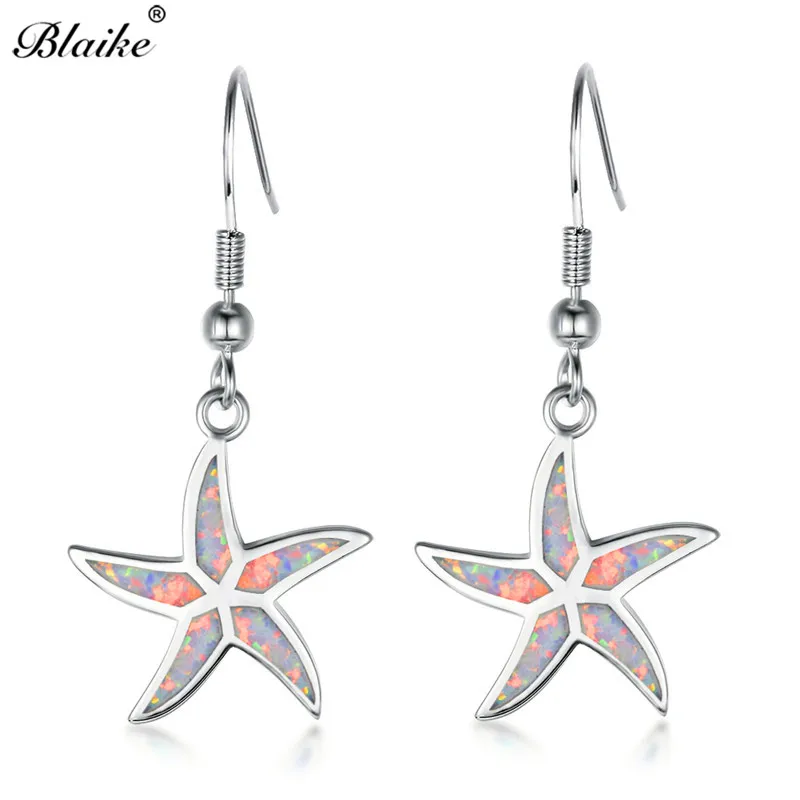 

Blaike Blue/White Fir Opal Starfish Earrings For Women Sweet Sea Star Birthstone 925 Sterling Silver Filled Drop Earring Jewelry