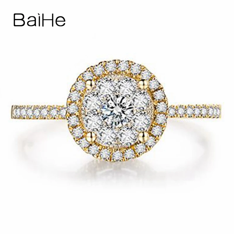 BAIHE Solid 18K White Gold(AU750) 0.45ct H/SI Round Cut 100% Genuine Natural Diamond Engagement Trendy Fine Jewelry Gift Ring Fine Jewelry