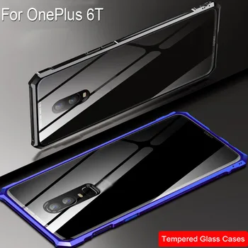 

Aluminum Metal Frame Tempered Glass Back Cover Bumper Case For OnePlus 6T 6t Shockproof Cover For OnePlus 6 T Cases Shell
