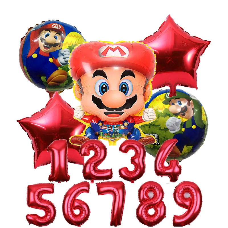 14 шт./лот Супер Марио фольги Воздушные шары День рождения украшения красный и синий номер 1-9 и латексные партии Марио гелий детские игрушки