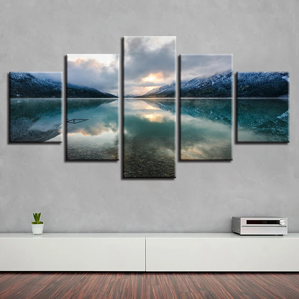 

Pictures Modular Poster Art Printing 5 Pieces Lake Mountain Natural Landscape Canvas Paintings Decoration Home Living Room Wall