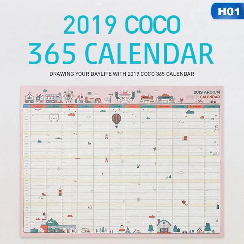 365 дней настенный бумажный календарь офисная школа ежедневный планировщик заметки очень большой учебный новогодний план график 43*58 см - Цвет: H01