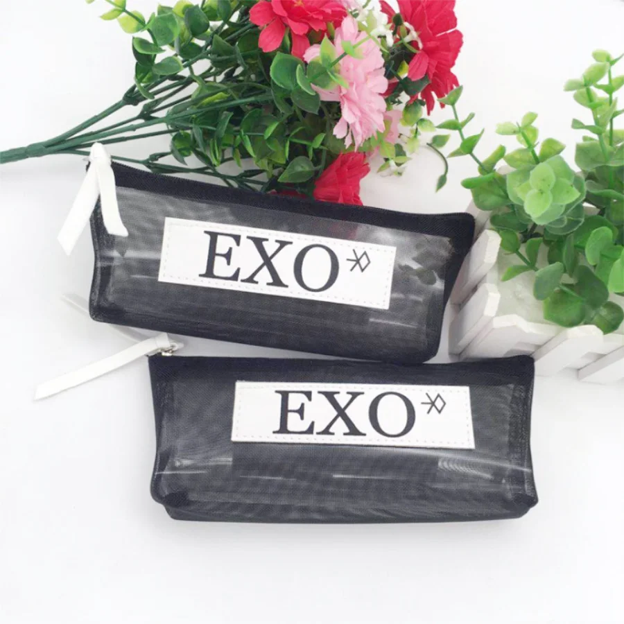 

Kpop EXO LOGO Mesh Pencil Pen Case Chanyeol Baekhyun Cosmetic Makeup Bag School Supplies