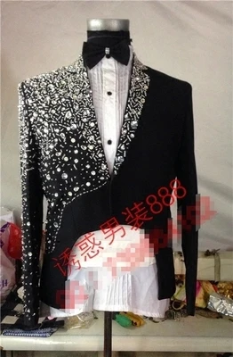 

luxury customs making rhinestone beading sewing black beading magician/stage jacket club/show/red carpet/tuxedo jacket