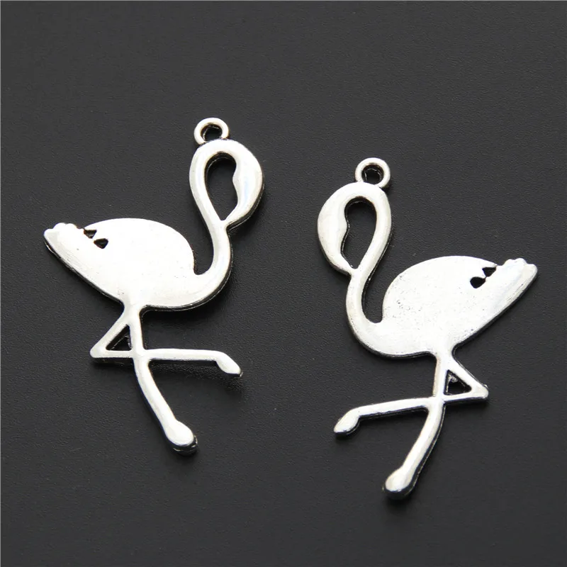 

10pcs Antique Silver Animal Flamingo Charms Alloy Bird Pendant For Bracelet Earring Making DIY Jewelry Accessories A672