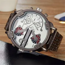 Мужские часы от топ бренда OULM Cool большие модные спортивные Стиль Нержавеющая сталь ремешок japan movt с двойным временным поясом Повседневное наручные часы