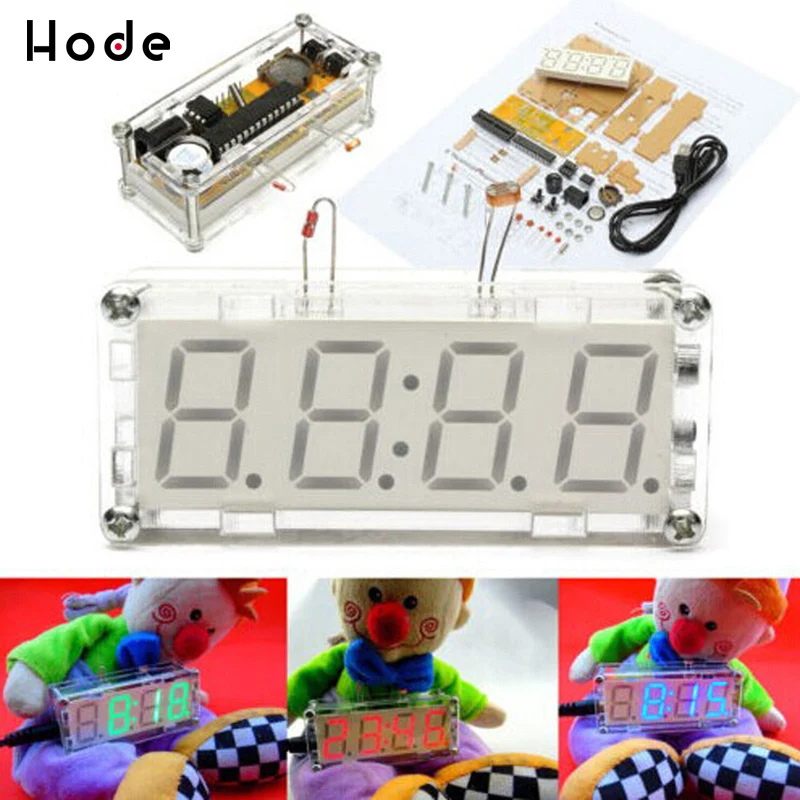 Красный/синий/зеленый светодиодный электронный термометр времени микроконтроллер цифровые часы DIY Kit
