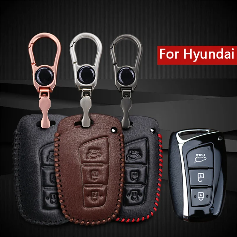 Leather Car Key Cover Case Key chain For Hyundai I30 IX20 Solaris 2017