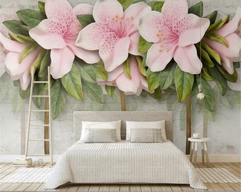 

beibehang Mural 3d wallpaper 3d Personality embossed pink flowers leaves wallpapers TV background wall wallpaper for walls 3 d