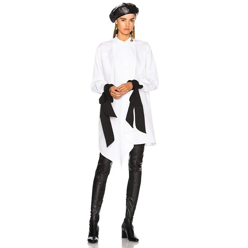 

Original street fashion big size autumn 2018 autumn new long bow white ladies shirt female long sleeve shirt