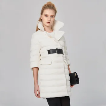 

2016 winter Jacket Women down jackets Women's outerwear white medium-long down coat three quarter sleeve Duck down-filled parka