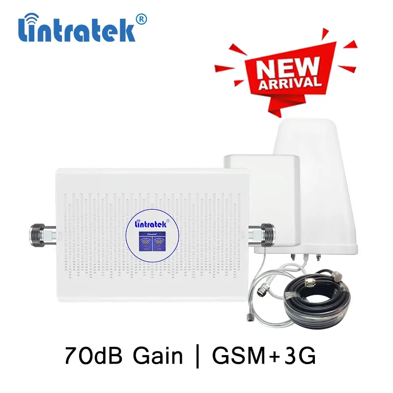 

Lintratek 2g 3g GSM 900 WCDMA 2100 70dB gain gsm repeater cellular booster 900mhz 4g signal booster 2100mhz amplifier data kit 7