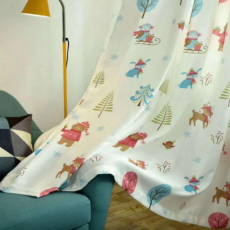 

Lovely Curtains Christmas Tree/Fox/Bear Printed Cartoon Curtains Drapes for Kids Gifts Party Decoration Bedroom Home Decoration