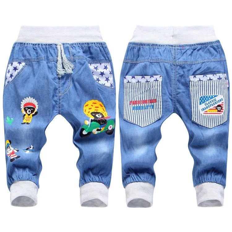 2016 New Fashion Kids Jeans Elastic Waist Straight Cartoon Jeans Denim Seventh Pants Retail Boy Jeans For Kids 2-5 Y WB141 (7)