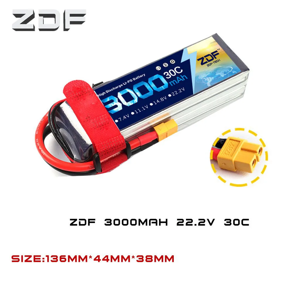 

ZDF Good Quality Li-Poly Battery 22.2V 3000mAh 30C MAX60C 6S RC Car Lipo Bateria For Race Car Multicopter Quadcopter