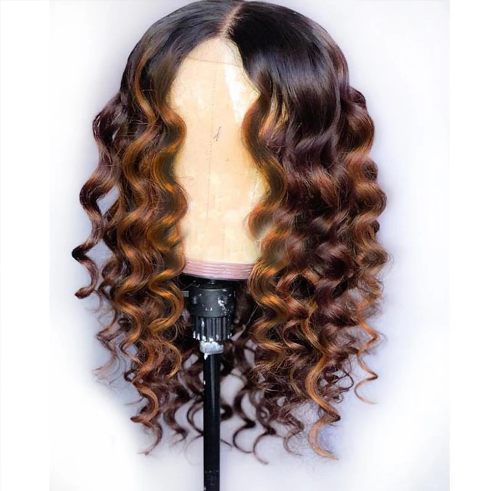 

SimBeauty 13x4 Loose Deep Wave Lace Front Wig Brazilian Remy Pre Plucked Natural Hairline With Baby Hair Ombre Human Hair Wigs