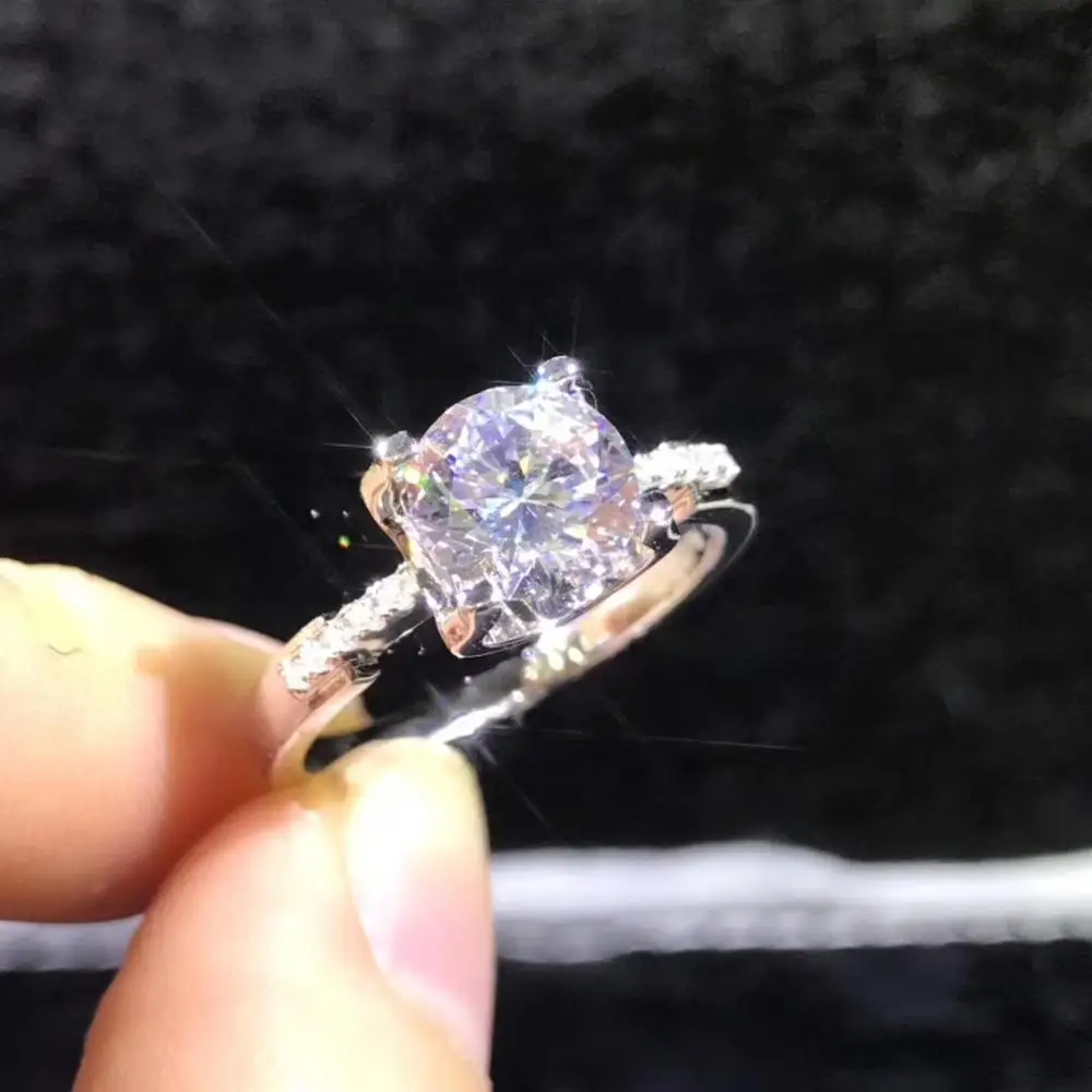 Круглое серебряное кольцо Moissanite 1ct D VVS роскошное свадебное кольцо Moissanite для женщин