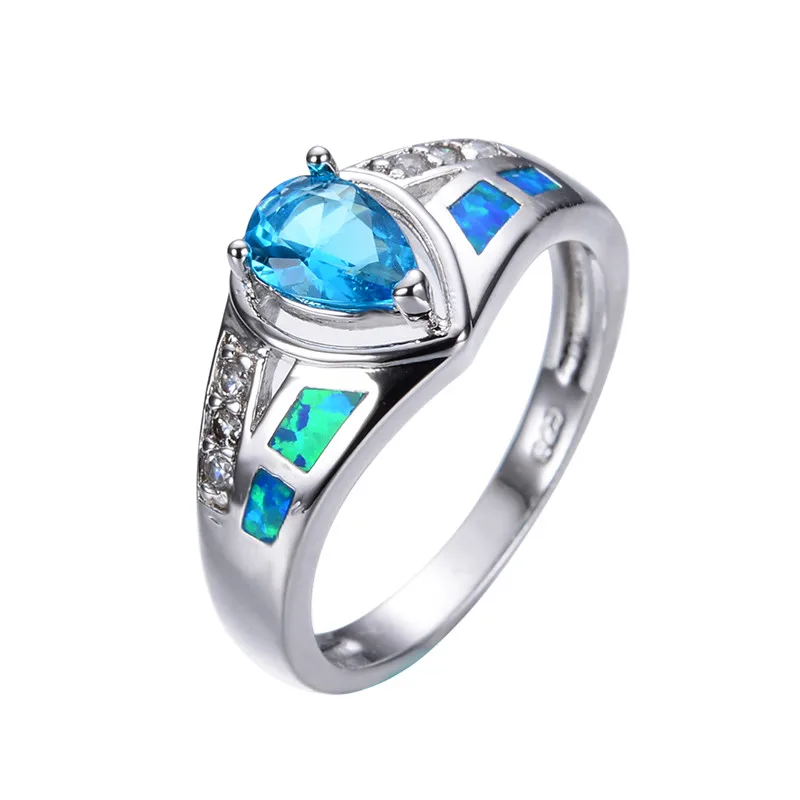 Size 6 7 8 9 Jewelry 2015 New Style Ocean Blue Fire Opal Band 925 Silver