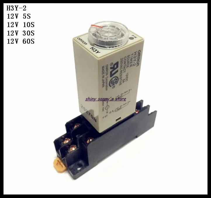 

3 Sets/Lot H3Y-2 DC12V 5S/10S/30S/60S Delay Timer Time Relay 0-5/10/30/60 Seconds 12VDC & PYF08A Socket Base Brand New