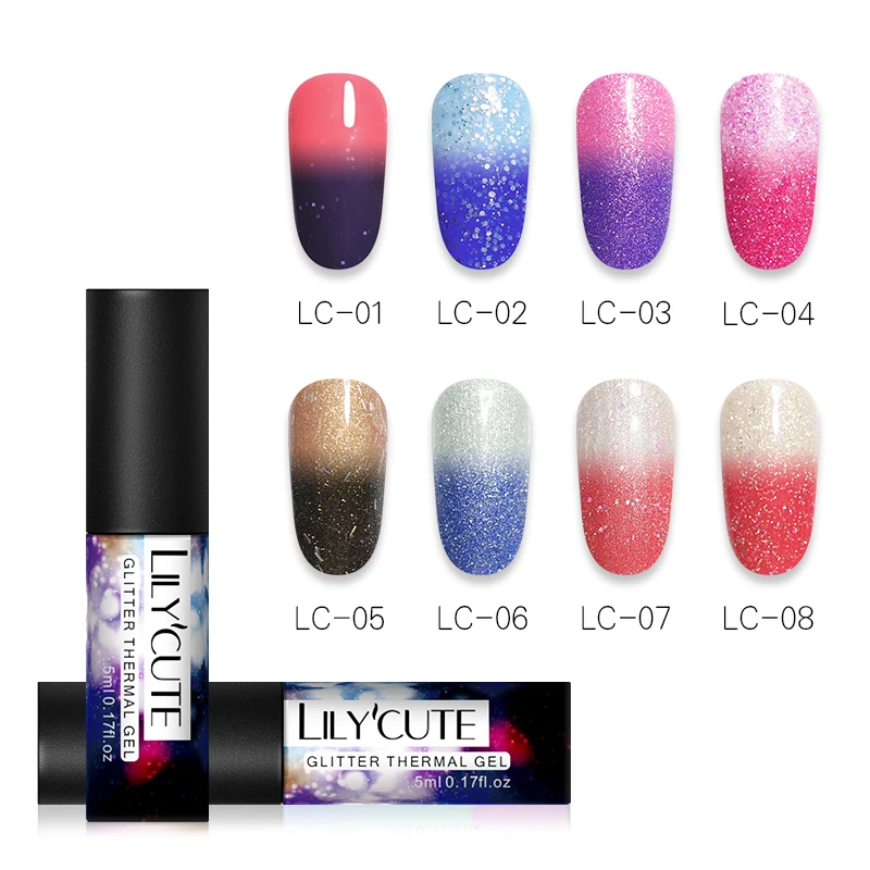 

LILYCUTE 5ml Glitter Temperature Gel Polish Soak Off UV Thermal Color-changing Hybrid Nail Art Sequins Gel Varnish Manicure