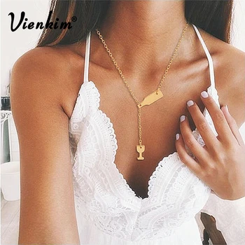 

Vienkim Beer Cup Long Pendant Necklace For Women Wine Bottle Gold Silver Color Triangle Statement Necklace Party Fashion Jewelry