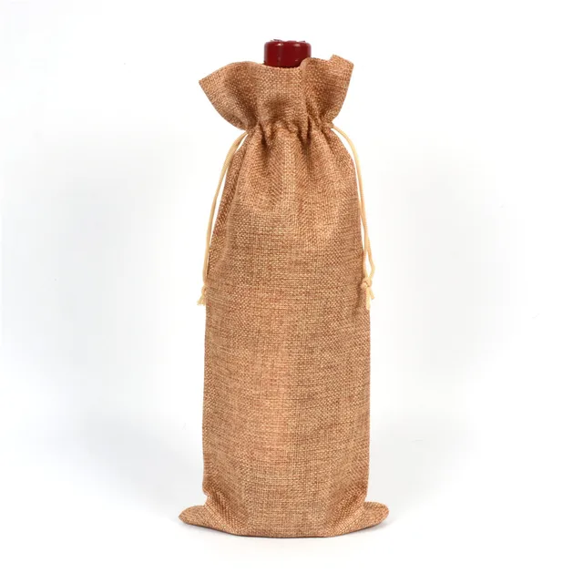 Gold Jute Wine Bottle Drawstring Bag Sack 15x35cm pack of 20 Champagne