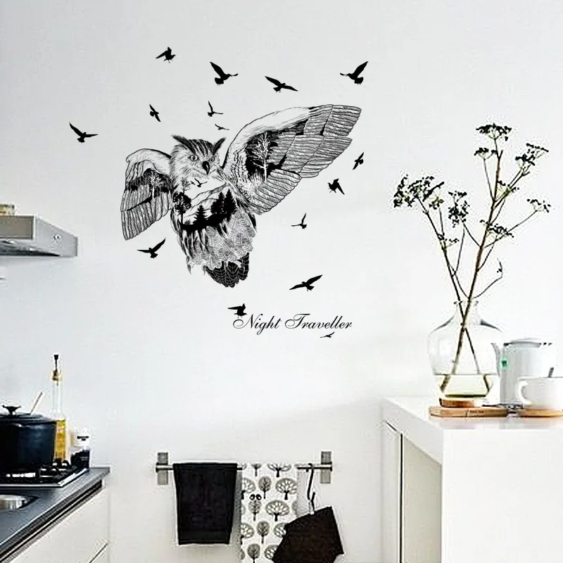 Nórdico personalizada búho negro silueta PVC etiqueta de la pared para habitaciones de los cabritos Decoración para el hogar arte pegatinas de pared