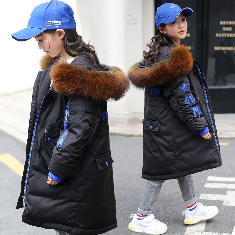 

Big Girls Down Jackets 2018 Children Winter Clothes Girl Coats Warm Fur Collar Hooded long down Coats For Kids Outerwear