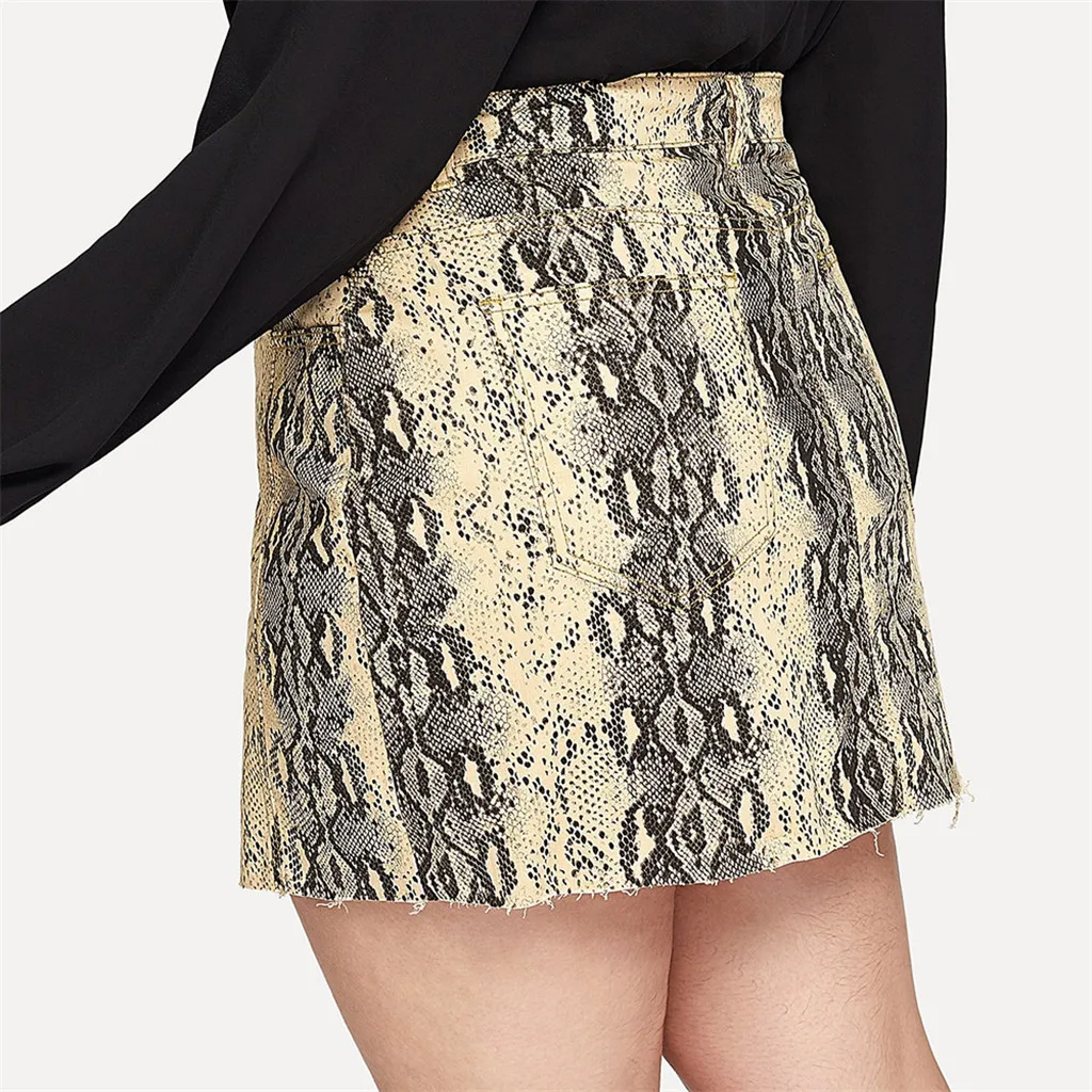 Feitong Short Sexy Women's Skirts Autumn and Winter Large Size Bodycon Skirt Female Slim Leopard Snake Pocket Skirt Jupe Femme