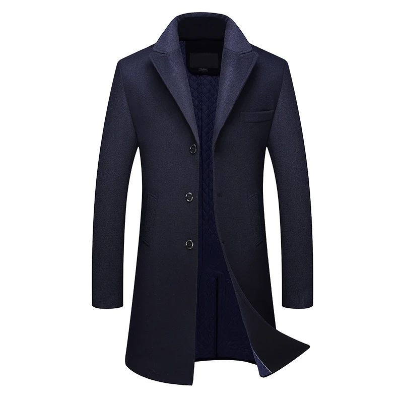 Зимний мужской шерстяной Тренч однобортный мужской пальто Толстая шерстяная куртка средней длины теплая верхняя одежда без шарфа