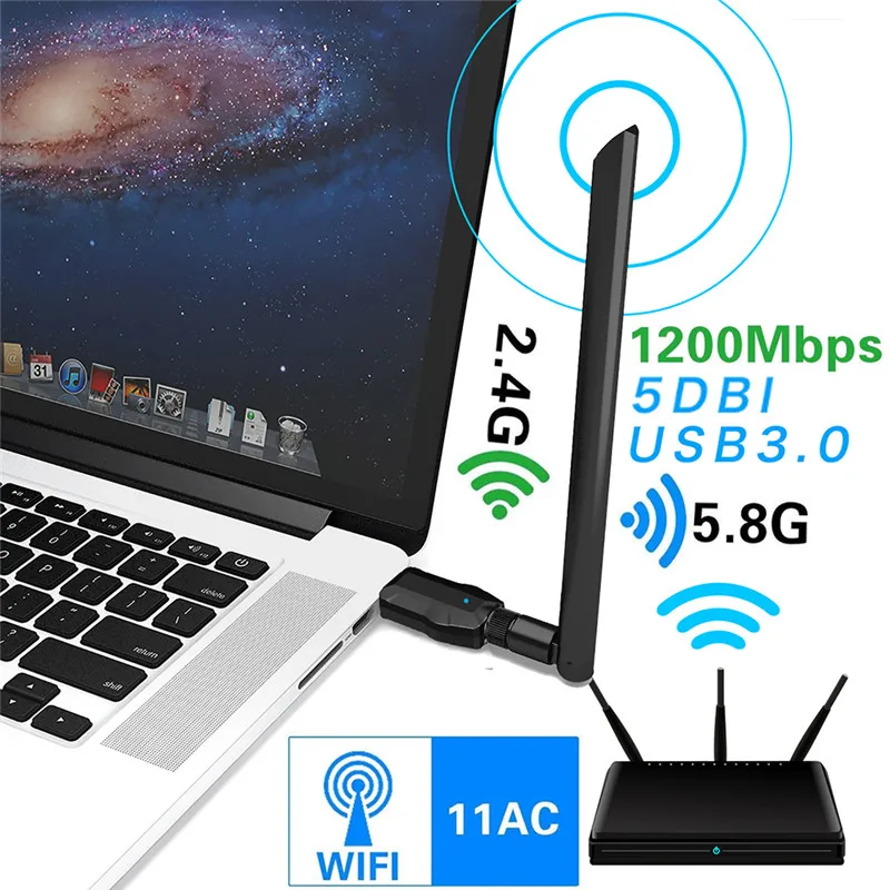 1200 Мбит/с Беспроводной WI-FI адаптер USB3.0 Dual Band 802,11 acbgn AC антенны Gigabit WI-FI Superspeed карты для ноутбука настольный компьютер