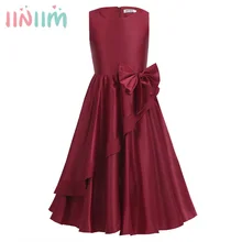 От 4 до 14 лет, элегантное атласное платье с бантом для девочек, платье с цветочным узором для девочек платье-пачка принцессы для торжеств, свадьбы, дня рождения подарок на год