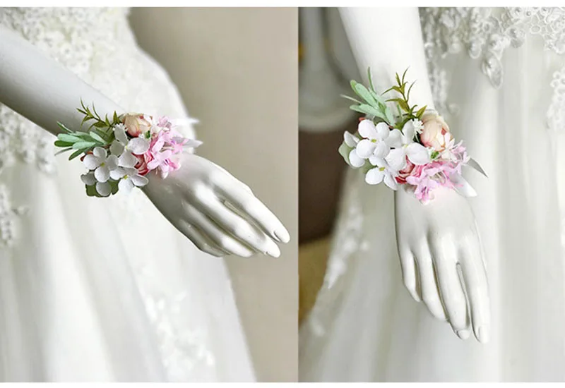 bridal wrist corsage Groom Groomsman boutonniere Brooches rose artificial wedding flower  (2)