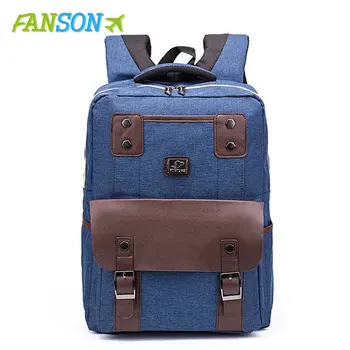 

FANSON Multifunction Fashion Men Backpack Vintage Canvas Backpack Leather School Bag Neutral Portable Wearproof Travel Bag