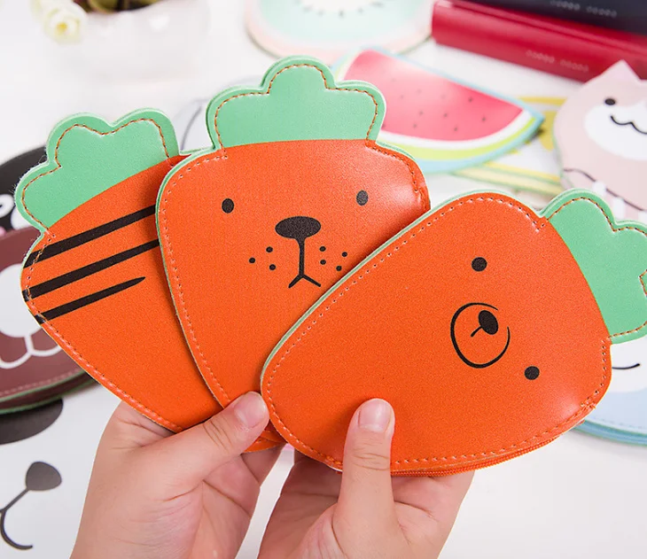 Kawaii Cartoon Carrot , Fruits PU 10CM Coin BAG Purse , Coin Wallet