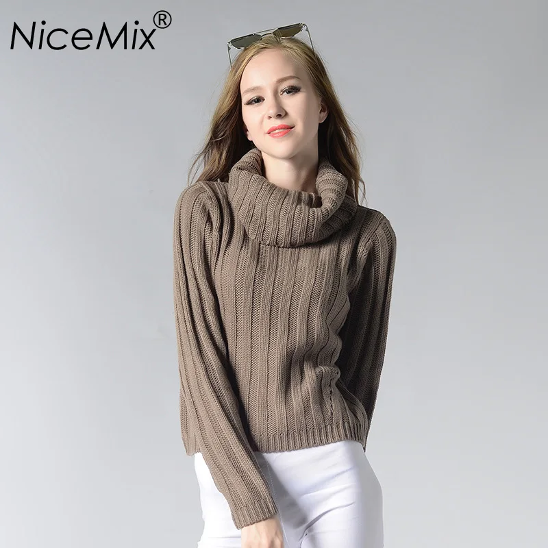 

NiceMix 2019 Winter Turtleneck Sweater Women Casual Solid Knitted Pullovers Female Loose Warm Sweaters Pull Femme