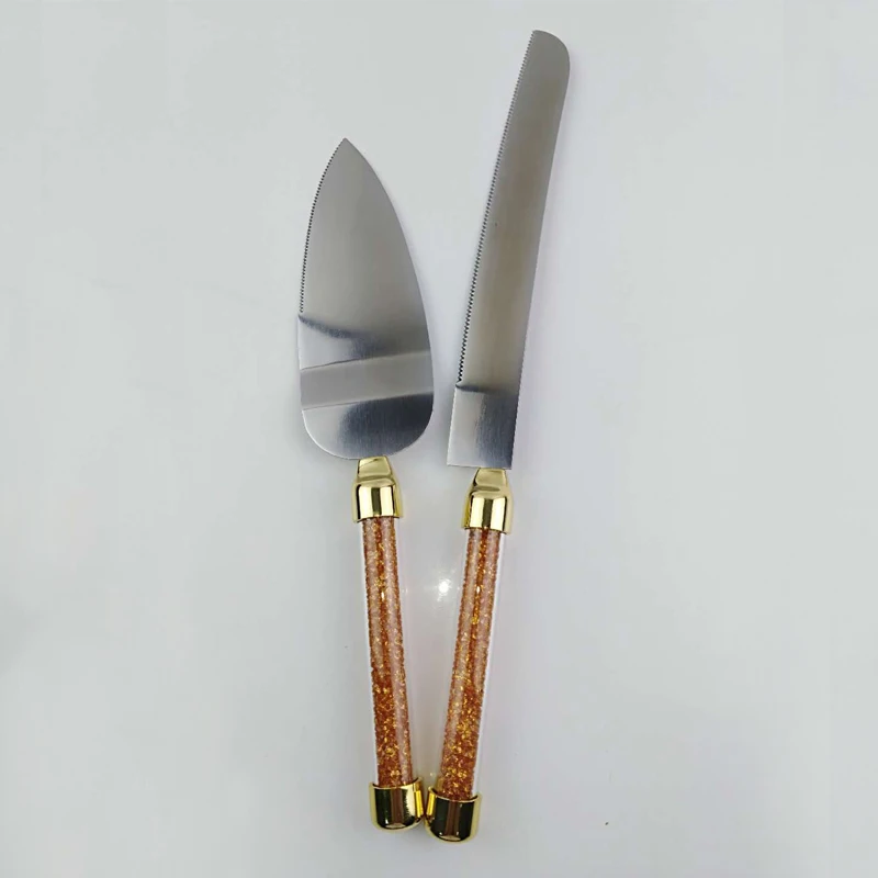 gold foli pepaer wedding cake knife set  (2)