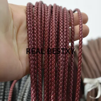 

REAL BESTXY 5m/lot 3mm red leather cords braided for bracelet making jewelry leather strips wholesale leather straps for sale