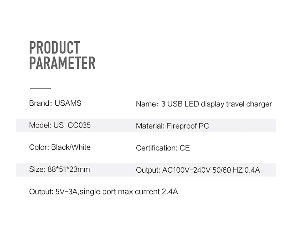 Светодиодный дисплей 3 USB зарядное устройство, USAMS Универсальное зарядное устройство для мобильного телефона Max 3A EU US настенное зарядное устройство для iPhone 7 8 X samsung Xiaomi зарядное устройство