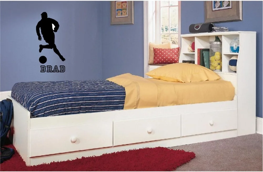 Harga Pemain sepak bola siluet w   nama   anak laki laki wall vinyl decal,   Dekorasi