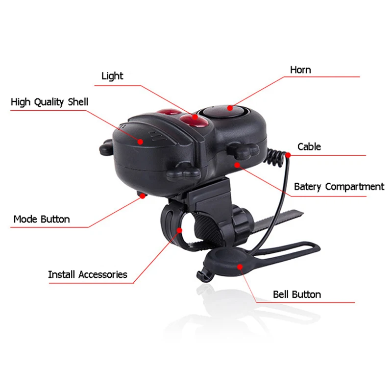 2 in 1 Bicycle Bell Bike Light 120db MTB Road Bike Front Handlebar Electronic Horn Waterproof Cycling Warning Light Lamp PA0118 (1)