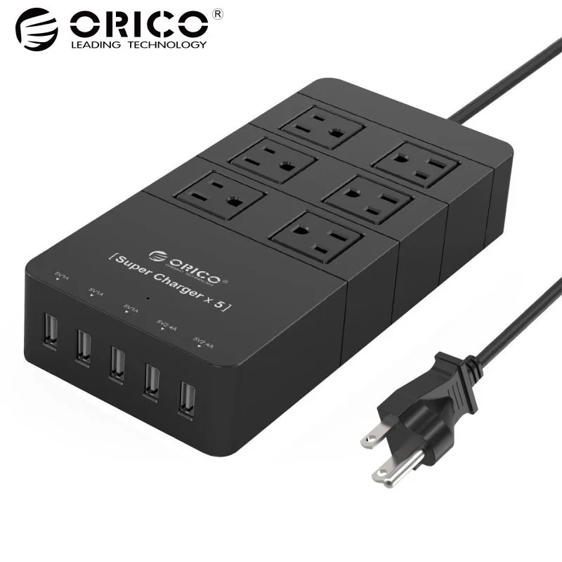 ORICO HPC-6A5U-US-BK Home Office Desktop Socket With Plug Standard Grounding US plug Power Strip ORICO HPC-6A5U-US-BK Home Office Desktop Socket With Plug Standard Grounding US plug Power Strip