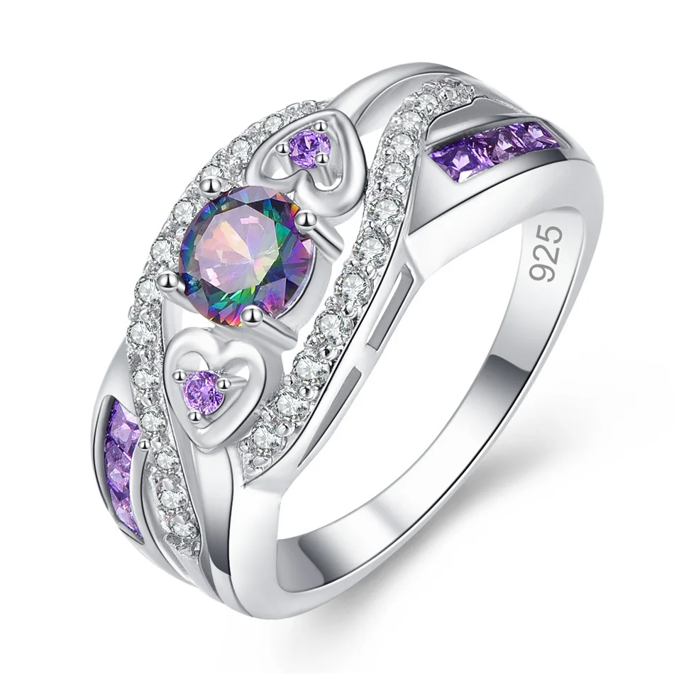 

New Arrival Oval Heart Cut Design Multicolor&Purple White CZ 925 Sterling Silver Ring Size 6 7 8 9 10 Fashion Women Jewelry Gift