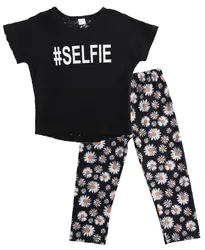 2 шт. детская одежда для маленьких девочек футболка с надписью Футболка и штаны с цветочным принтом летняя хлопок женский пляжный костюм